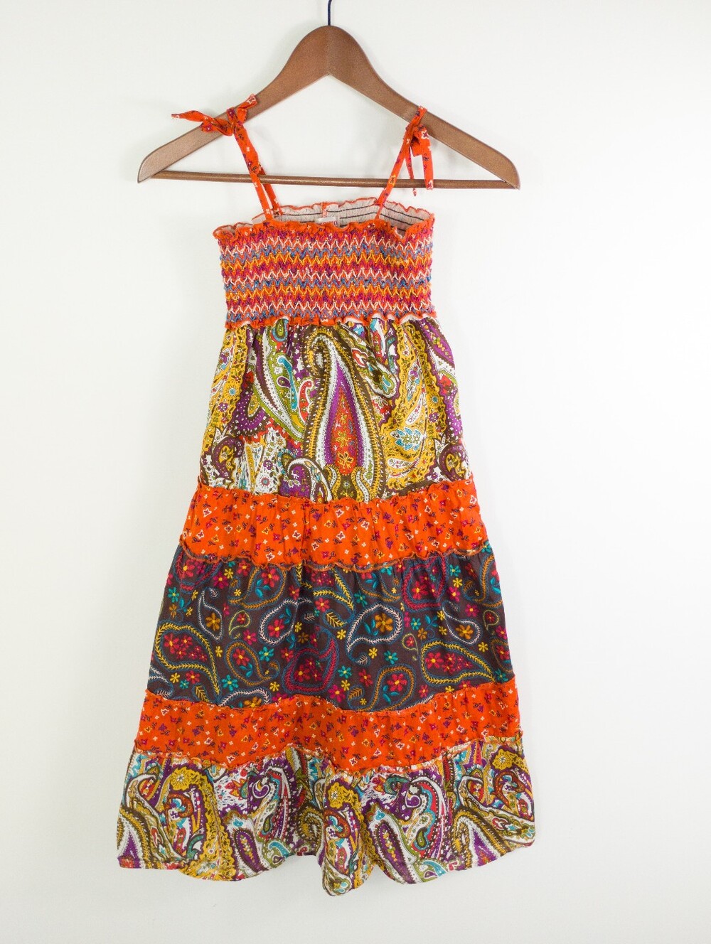 Mossimo Supply Co Paisley Tiered Smocked Boho Sundress M Orange Purple Tie Strap